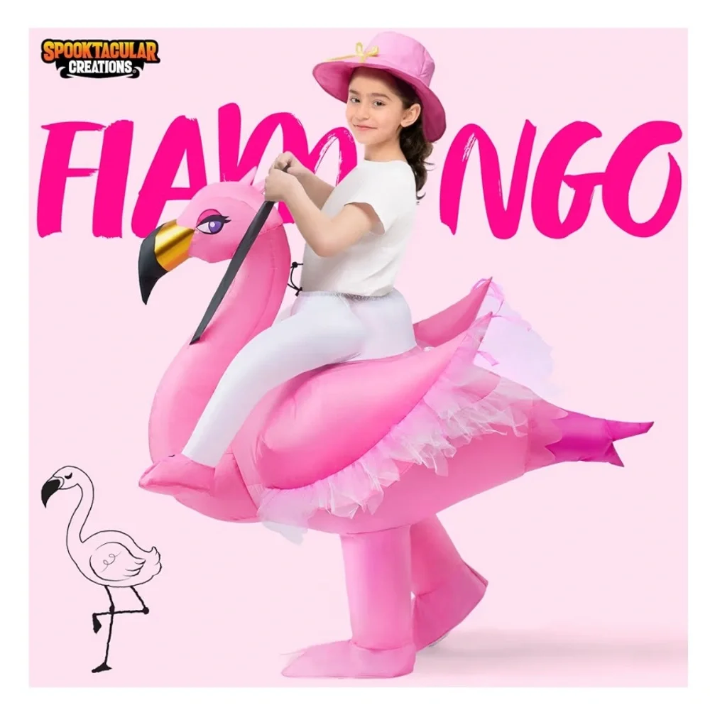 Spooktacular Creations- Kids Inflatable Costume, Pink Riding an Elegant Flamingo